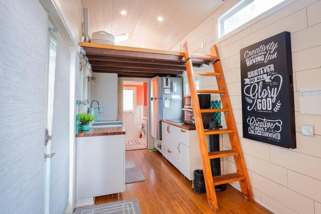 Lofted Bedroom Teal Tiny With Creek Views *